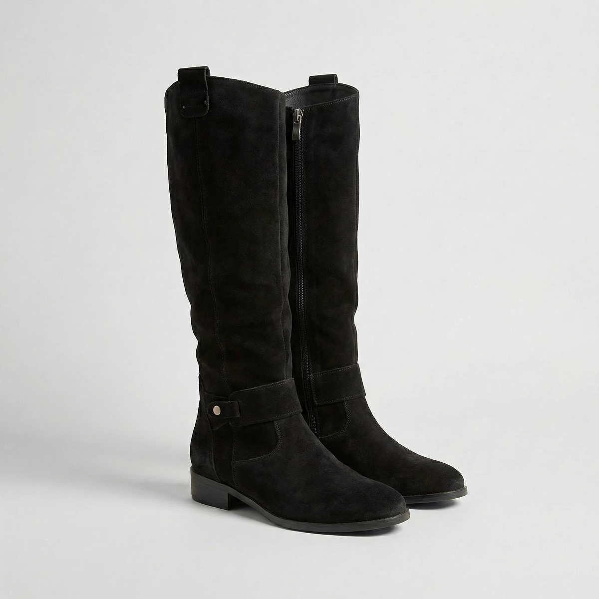 Nia Women's Suede Flat Knee High Boots - Black