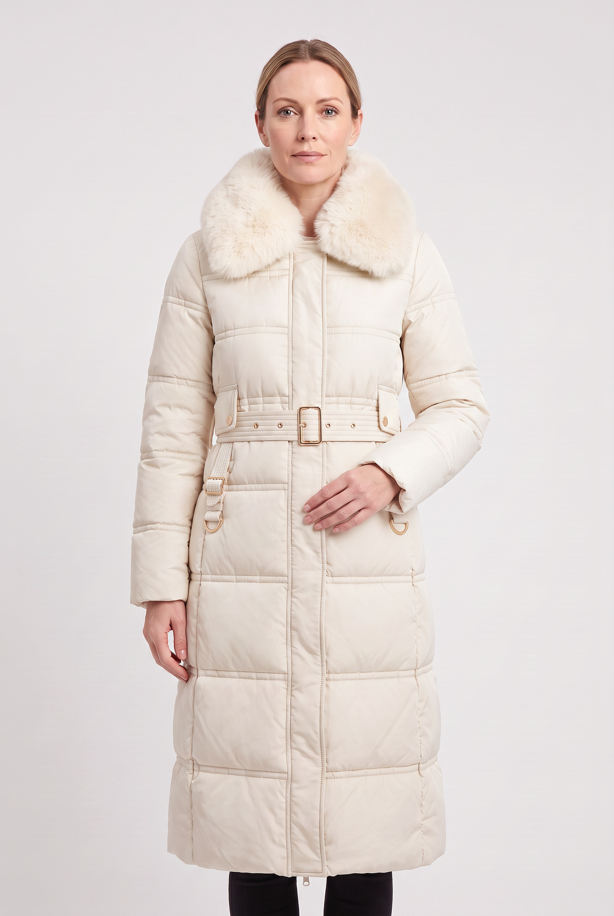 Anna Women's Winter Hooded Quilted Long Puffer Coat - White