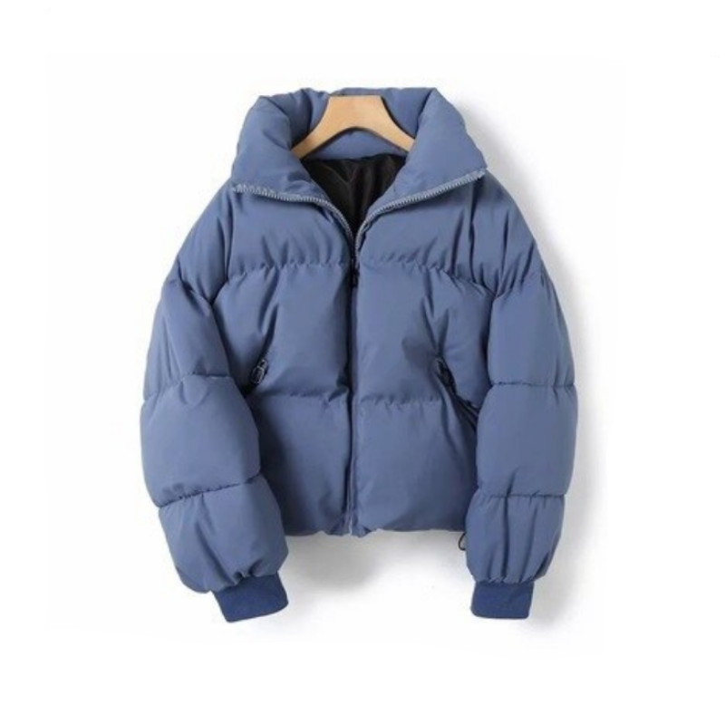 Hazel Women's Cropped Winter Puffer Jacket - Blue