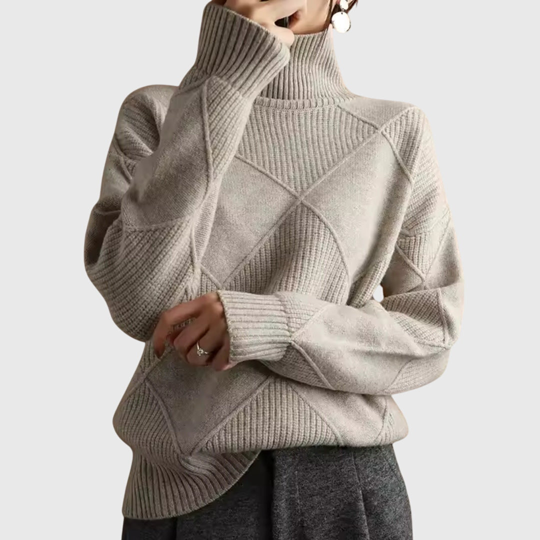 Cassie Women's Roll Neck Knitted Jumper - Grey