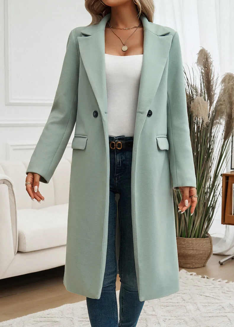 Etta Women's Long Trench Coat - Sage Green
