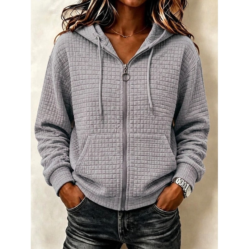 Rhian Women's Textured Zip Up Hoodie - Light Grey