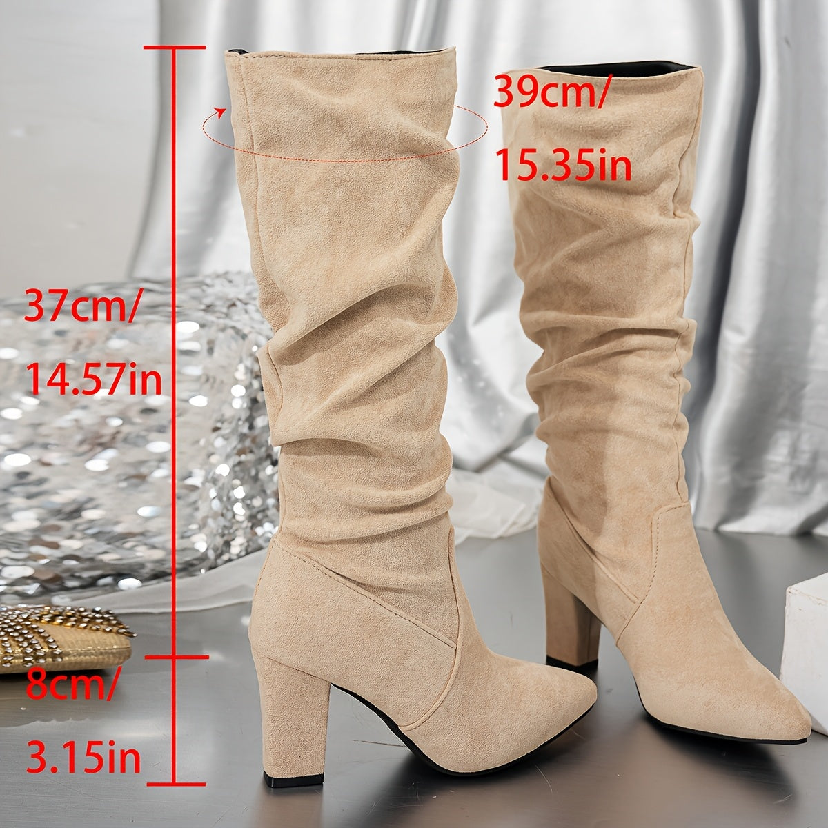 Dawn Women's Suede Winter Slouchy Heeled Knee High Boots