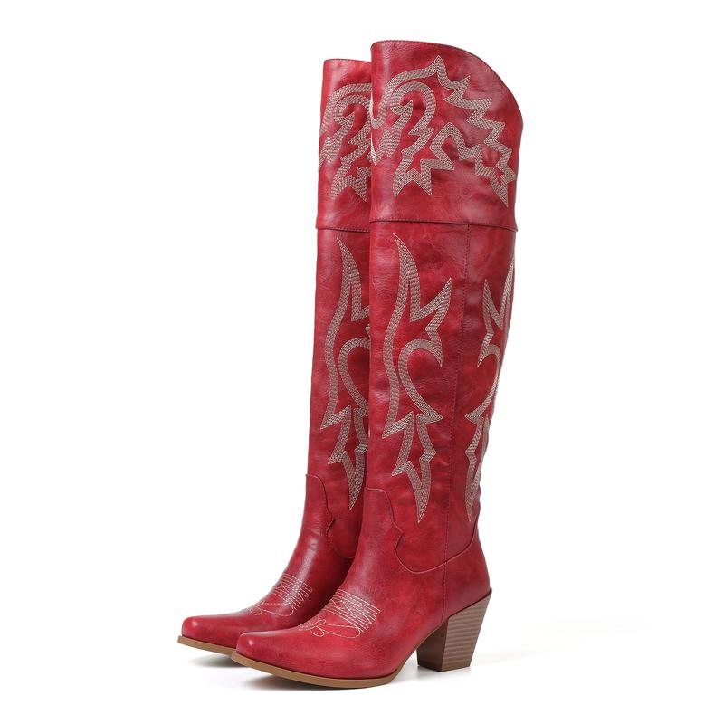 Hollie Women's Cowboy Over the Knee Boots - Red