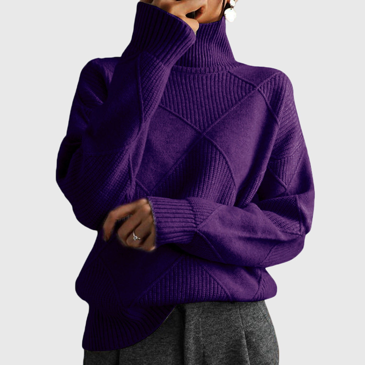 Cassie Women's Roll Neck Knitted Jumper - Purple