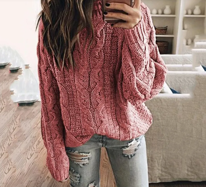 Nancy Women's Cable Knit Off the Shoulder Jumper - Light Red