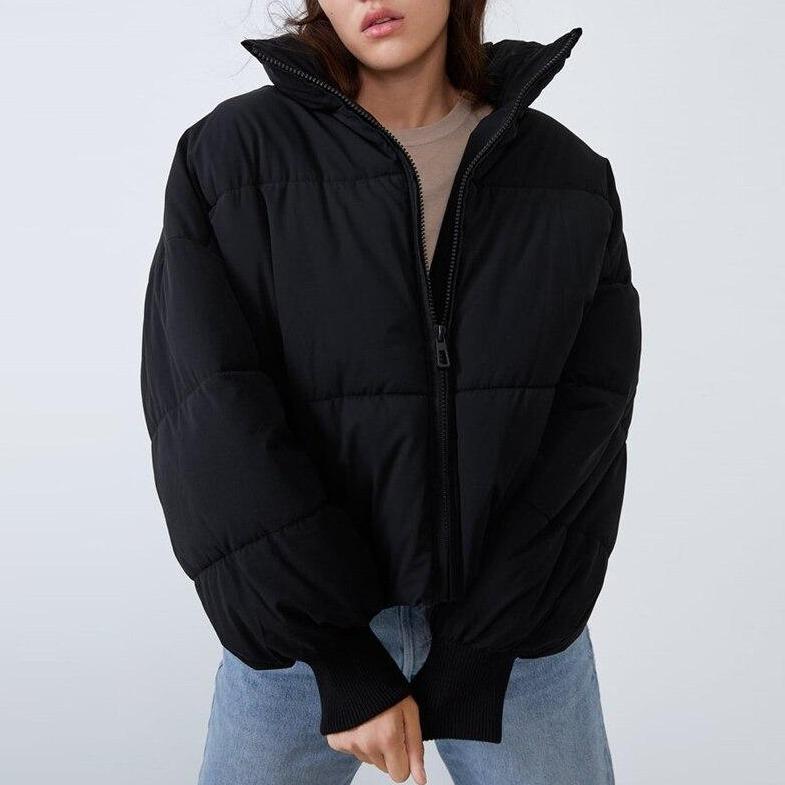 Hazel Women's Cropped Winter Puffer Jacket - Black