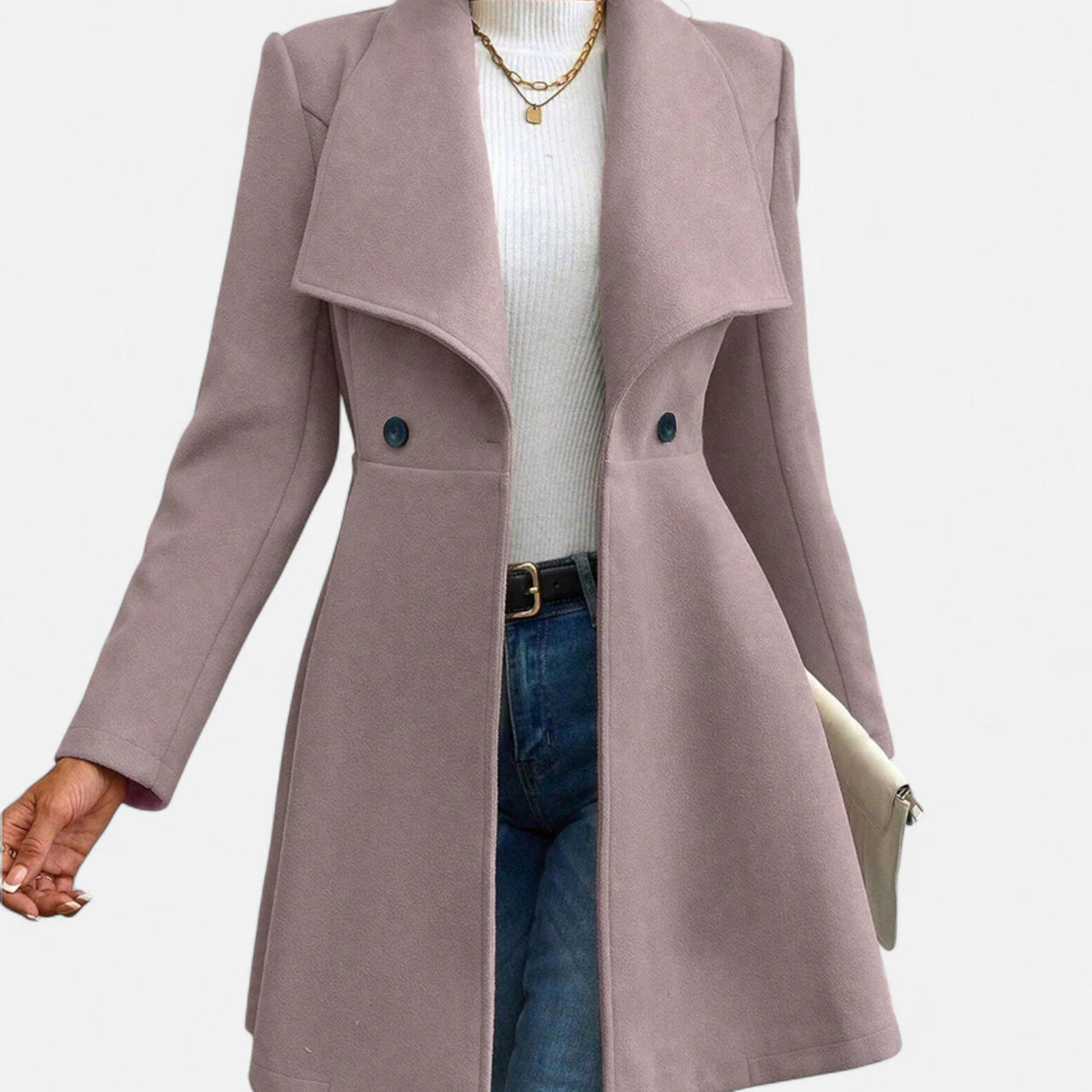 Odile Women's Fitted Winter Wool Coat - Khaki