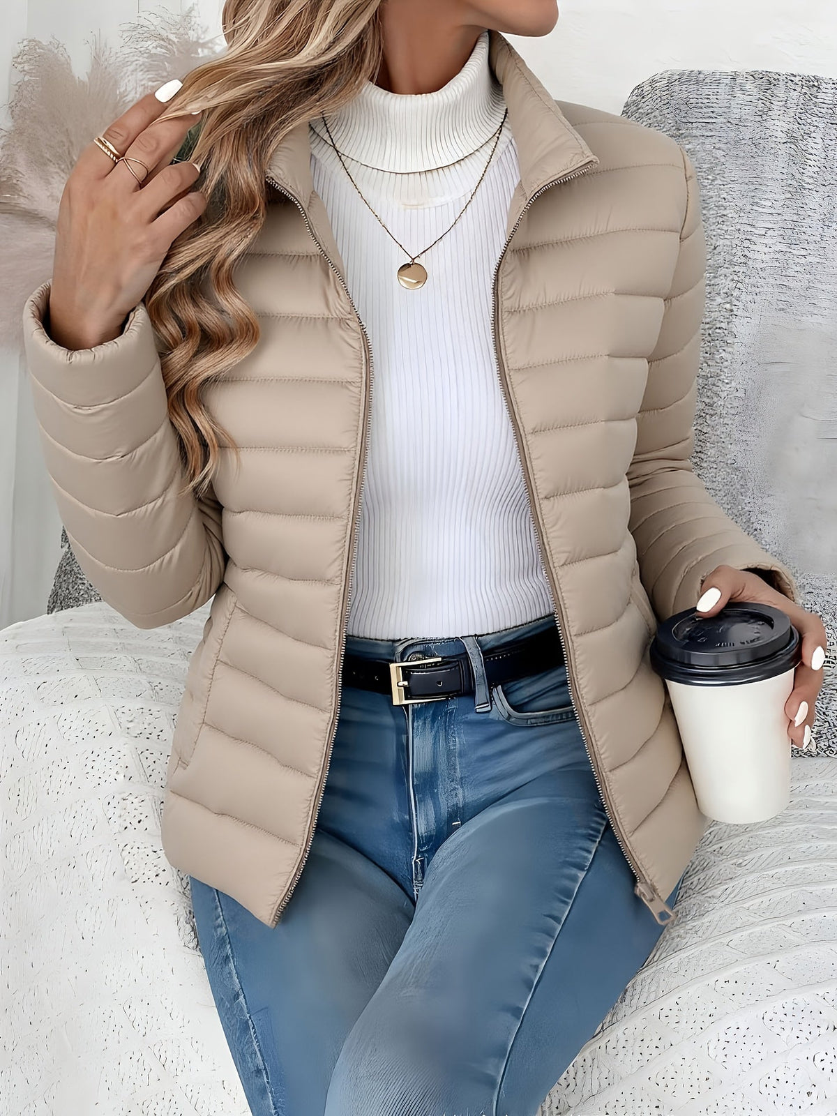 Vivienne Women's Quilted Puffer Jacket - Khaki