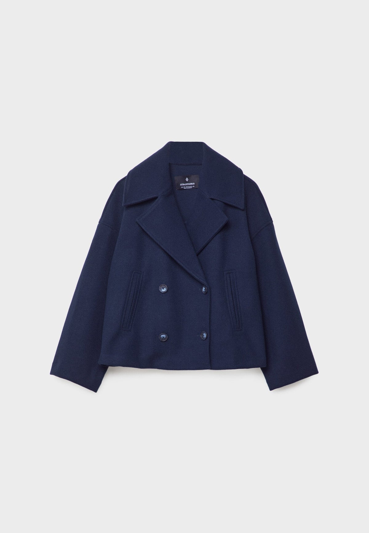 Jenna Women's Wool Cropped Peacoat - Navy Blue