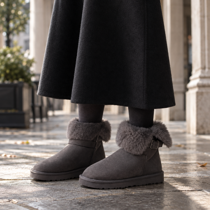 Agatha Faux Suede Winter Ankle Boots - Grey