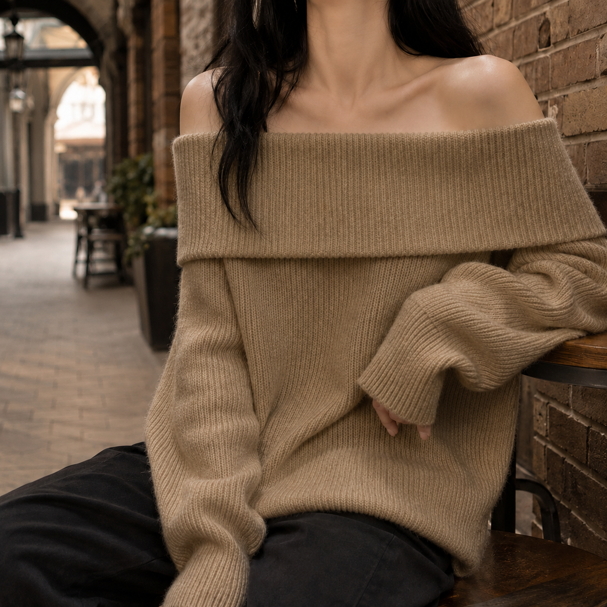 Ursula Women's Off the Shoulder Jumper - Khaki