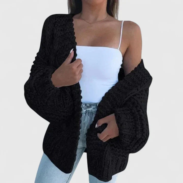 Dora Women's Long Chunky Knit Cardigan - Black