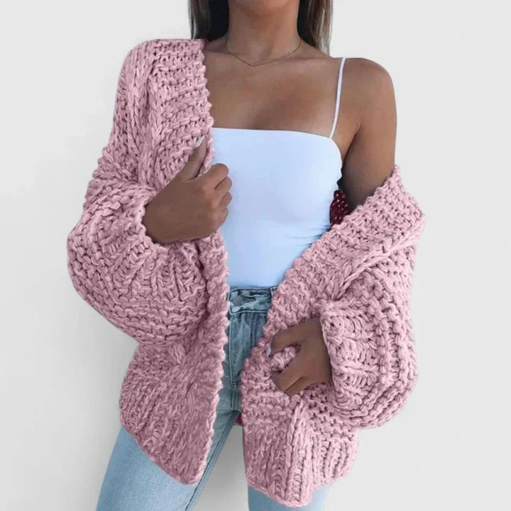 Dora Women's Long Chunky Knit Cardigan - Pink