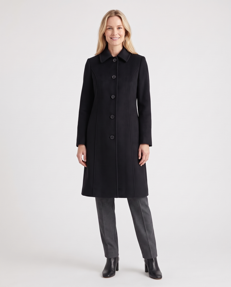 Leila Women's Wool Winter Coat - Shiny Black