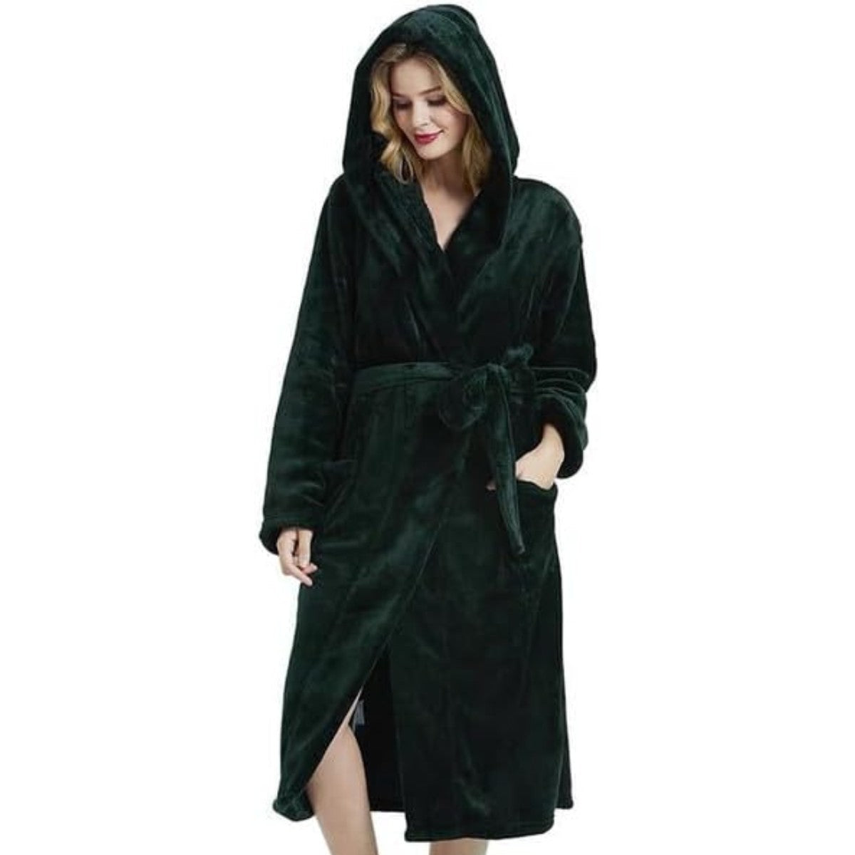Lorraine Long Fleece Hooded Dressing Gown
