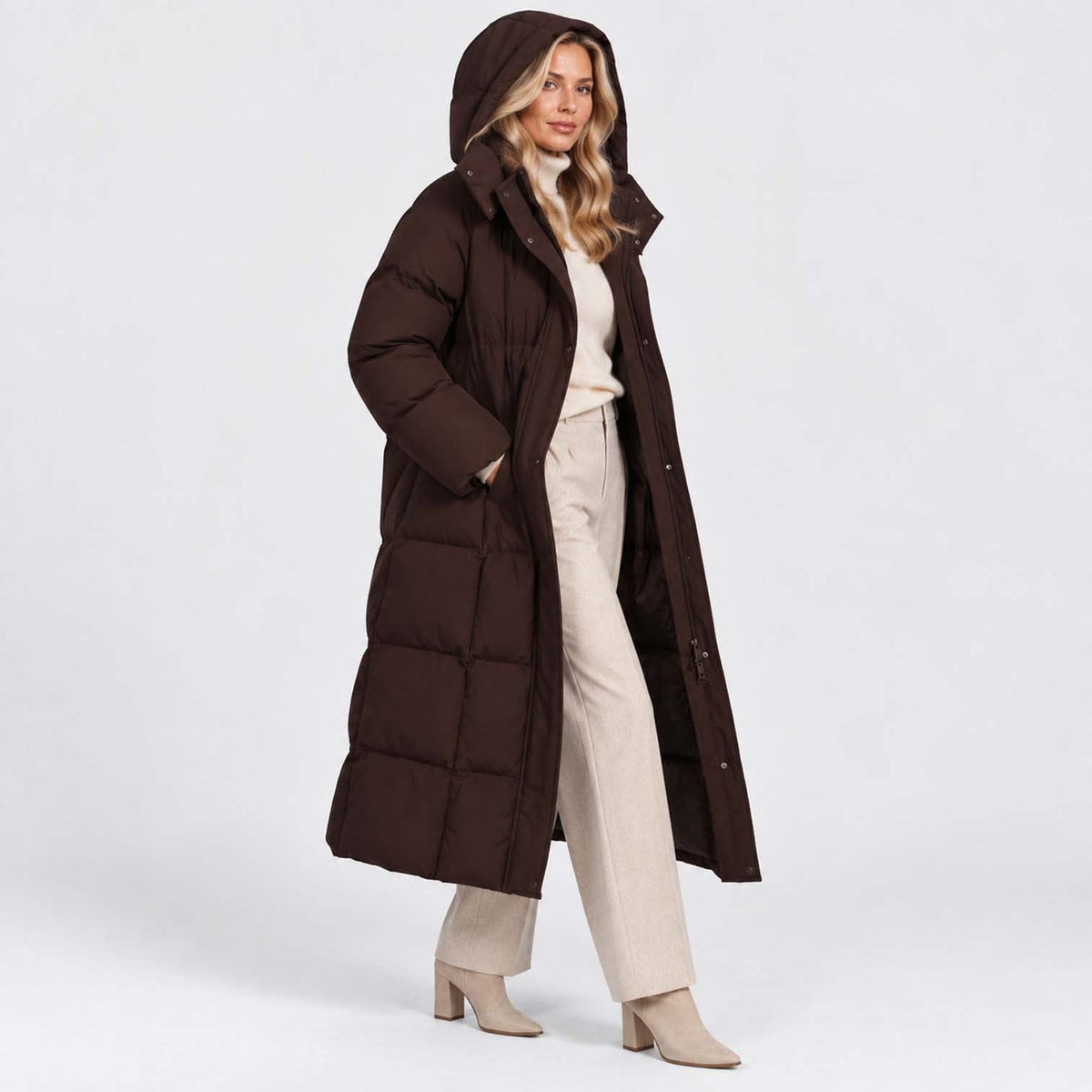 Beth Women's Winter Hooded Quilted Long Puffer Coat