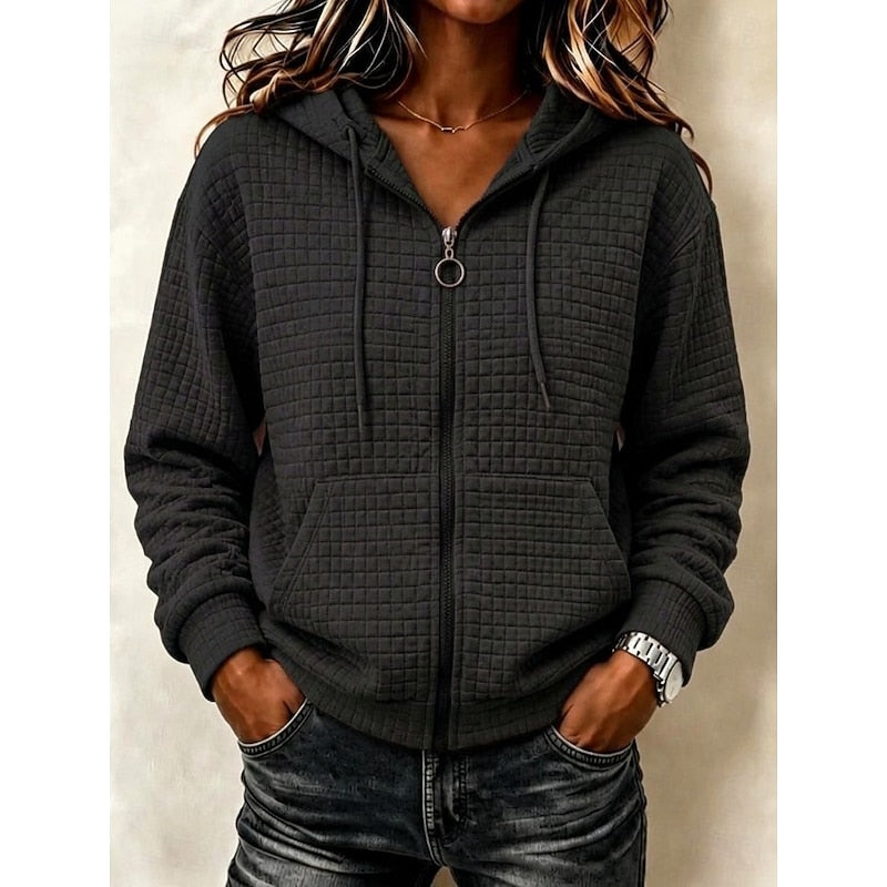 Rhian Women's Textured Zip Up Hoodie - Black
