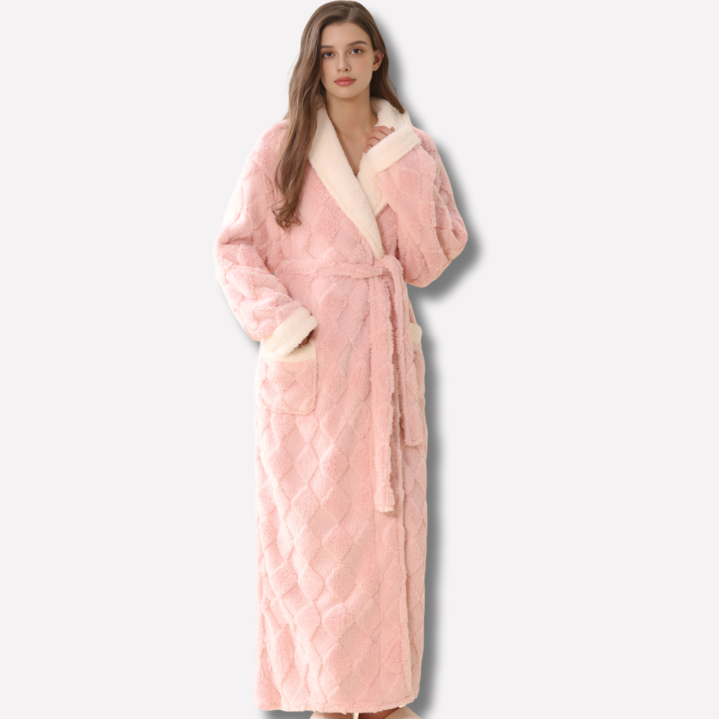 Nicola Fleece Hooded Dressing Gown - Pink