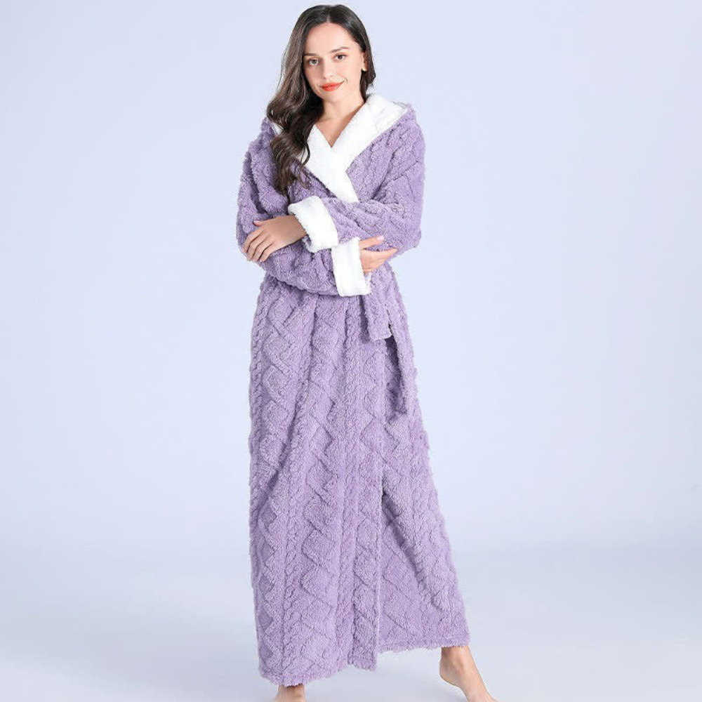 Nicola Fleece Hooded Dressing Gown - Purple
