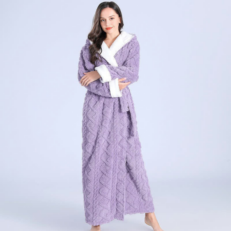 Hester Long Fleece Hooded Dressing Gown - Purple