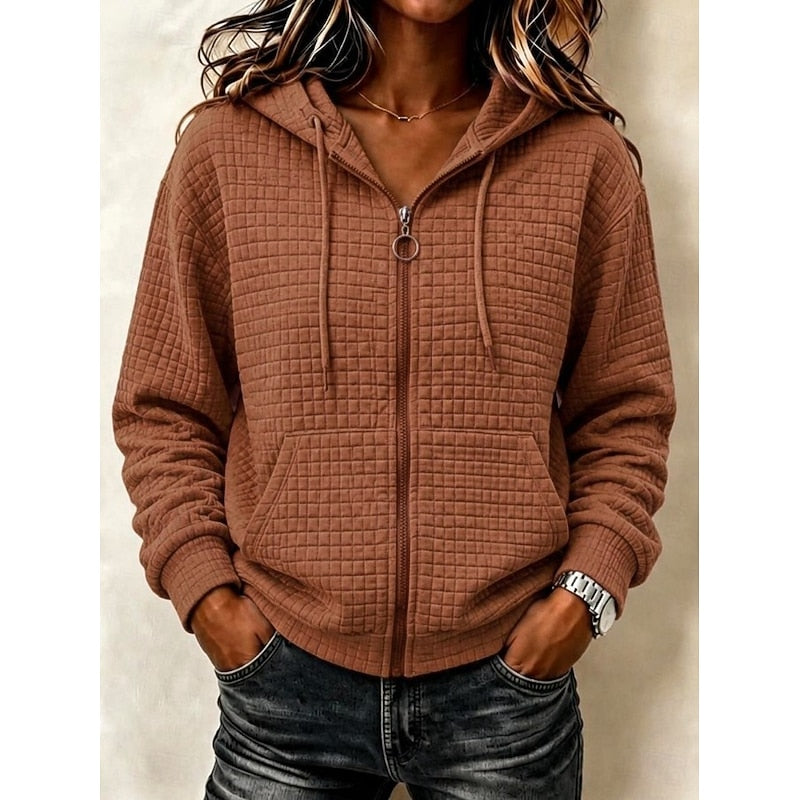 Rhian Women's Textured Zip Up Hoodie - Brown
