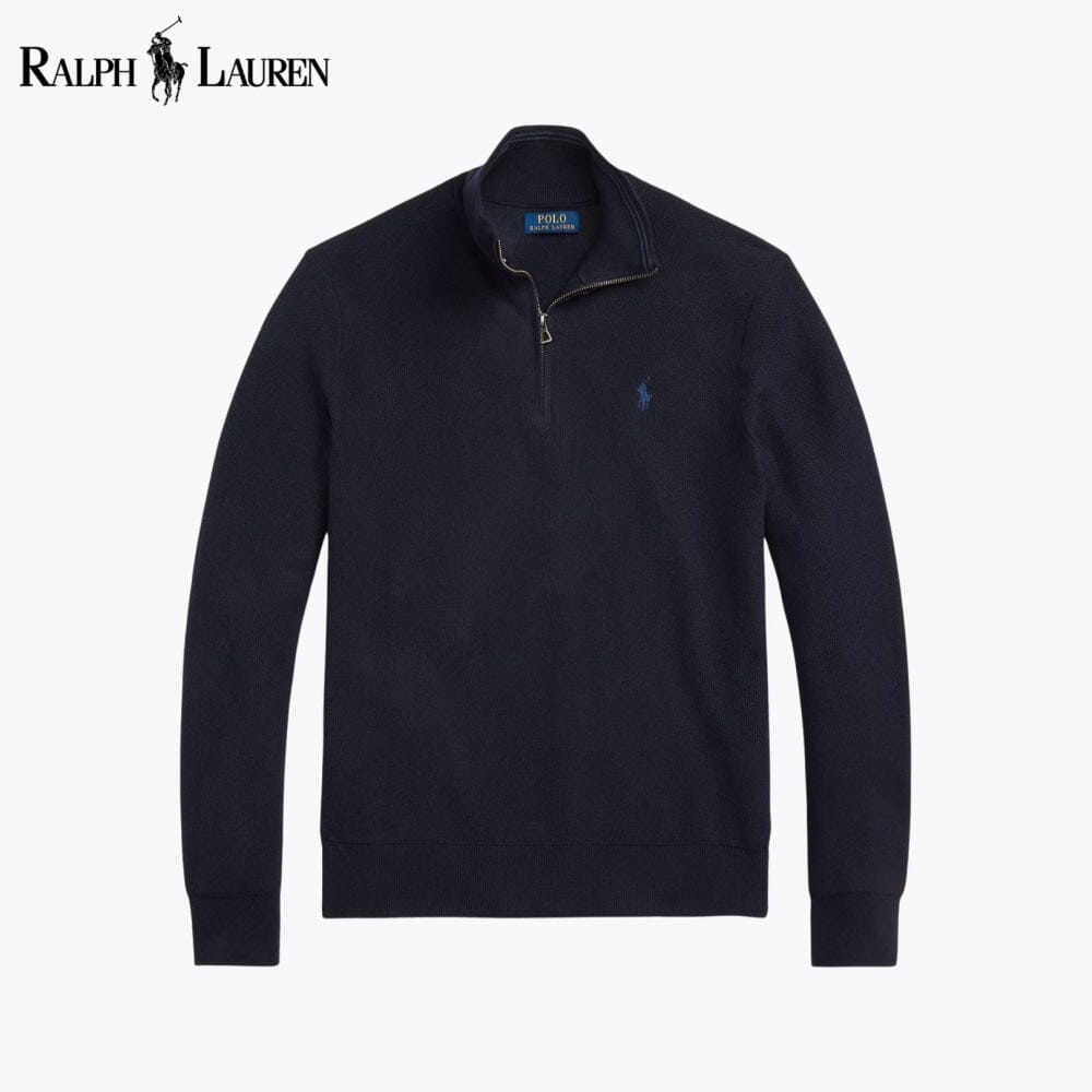 RL Mesh-Knit Cotton Quarter-Zip Sweater
