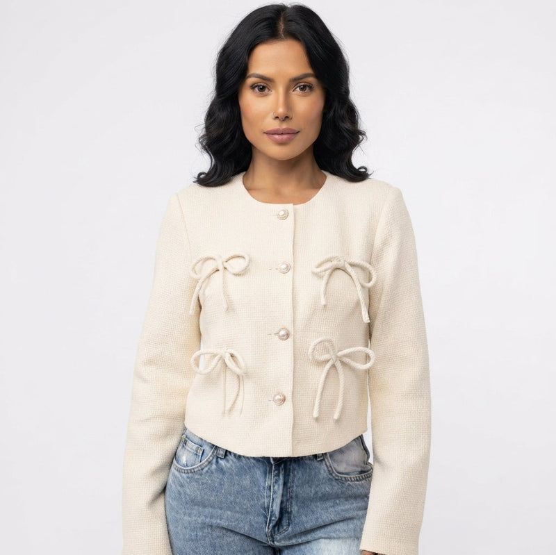 Helena Cropped Tweed Jacket - Apricot