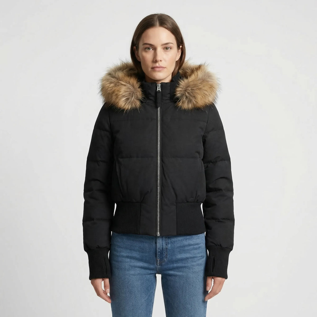 Grace Women's Quilted Cropped Puffer Jacket - Black