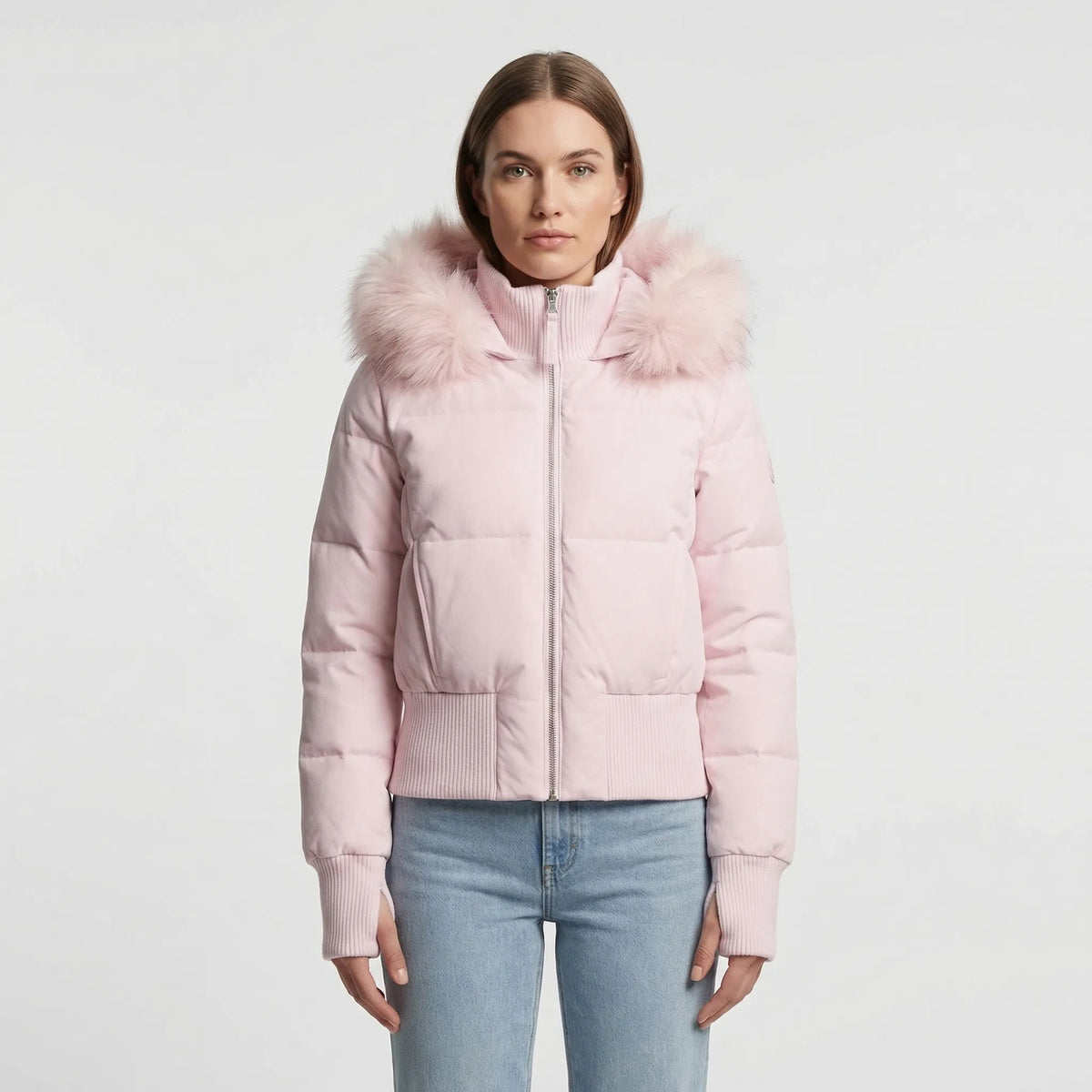Grace Women's Quilted Cropped Puffer Jacket - Pink
