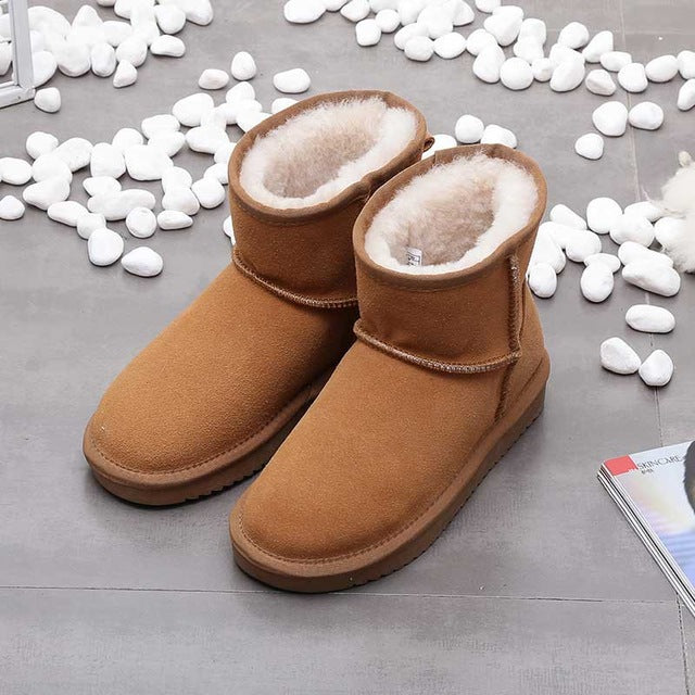 Elaine Leather Winter Ankle Boots - Khaki