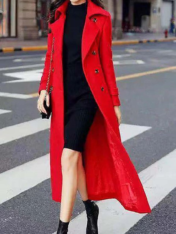 Goldie Women's Long Winter Wool Coat - Red