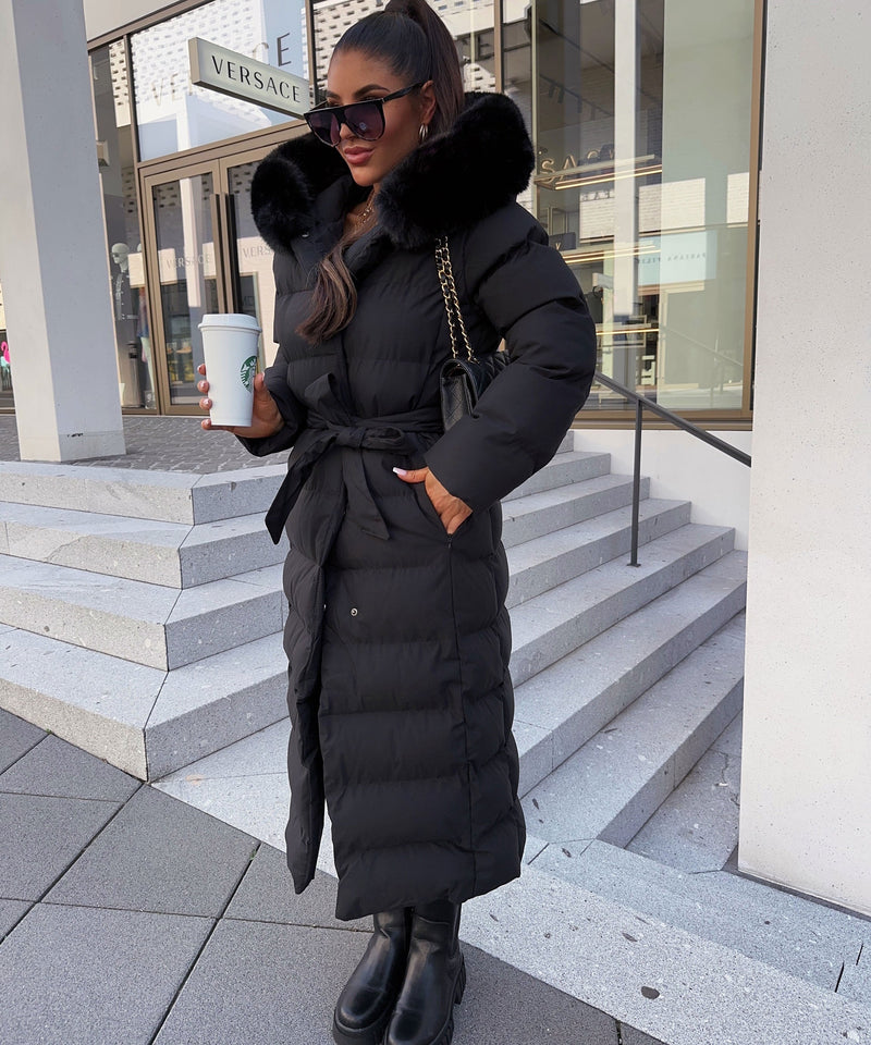 Cleo Women's Belted Winter Puffer Coat - Black