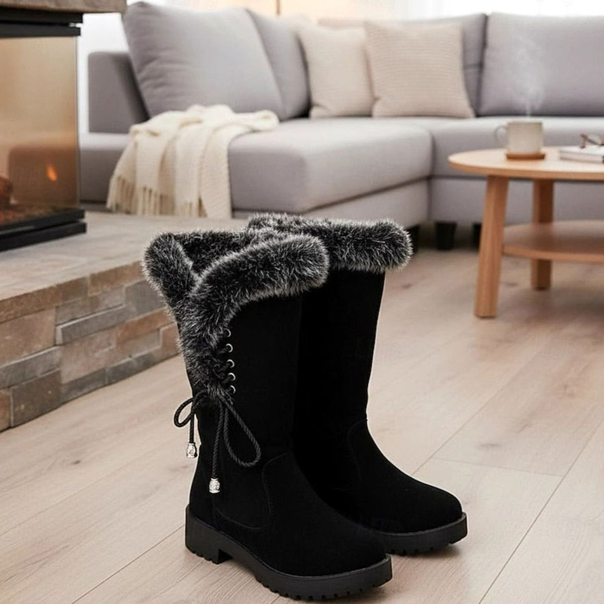 Jodie Faux Suede Knee High Boots - Black