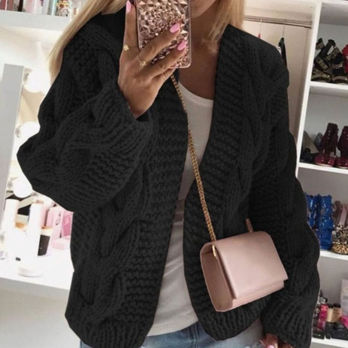 Mae Women's Chunky Knit Cardigan - Black