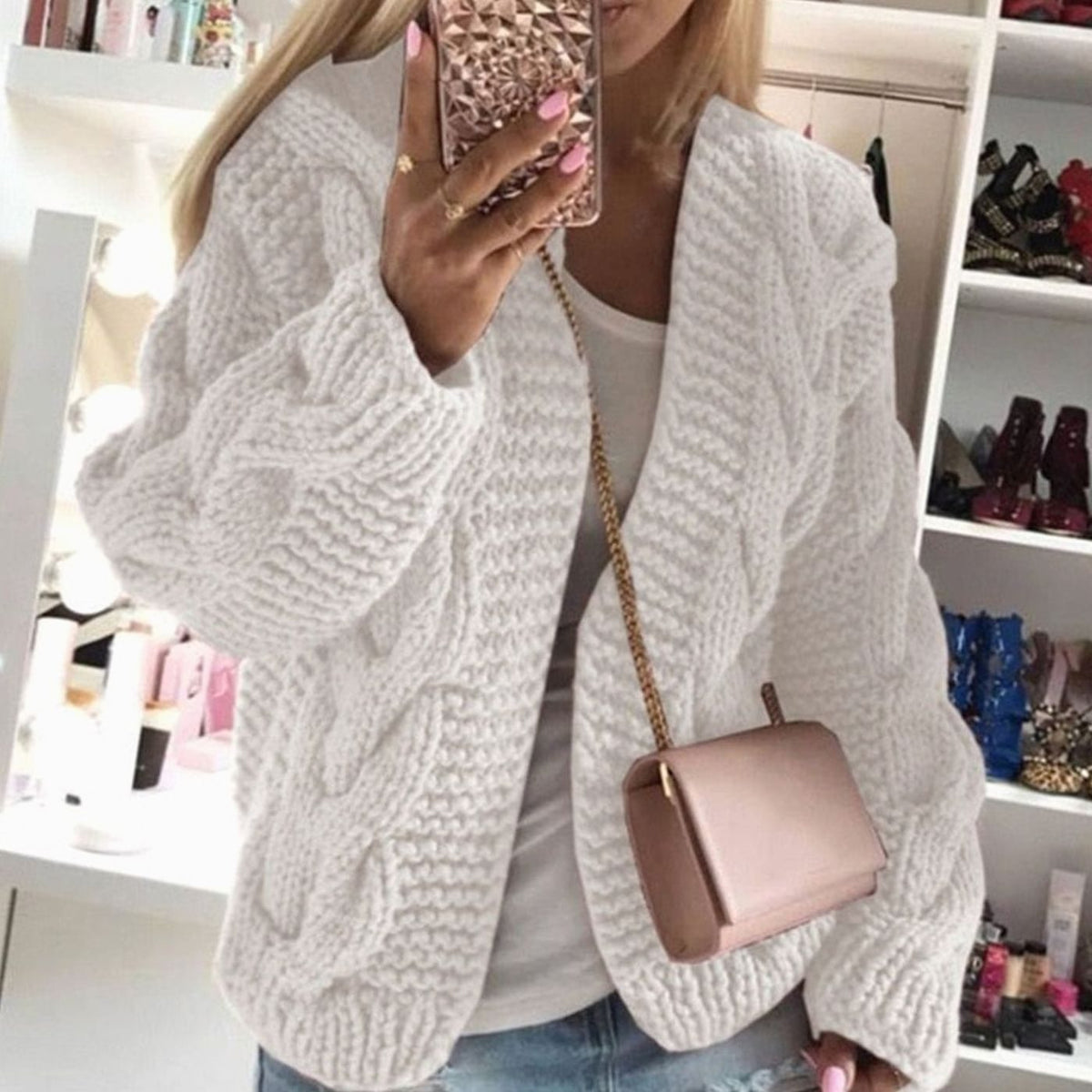 Mae Women's Chunky Knit Cardigan - White