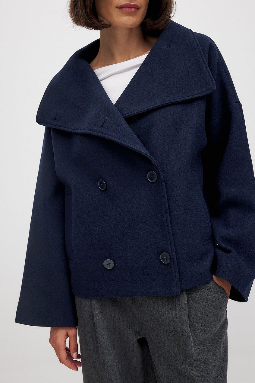 Laura Women's Wool Oversized Peacoat - Navy Blue