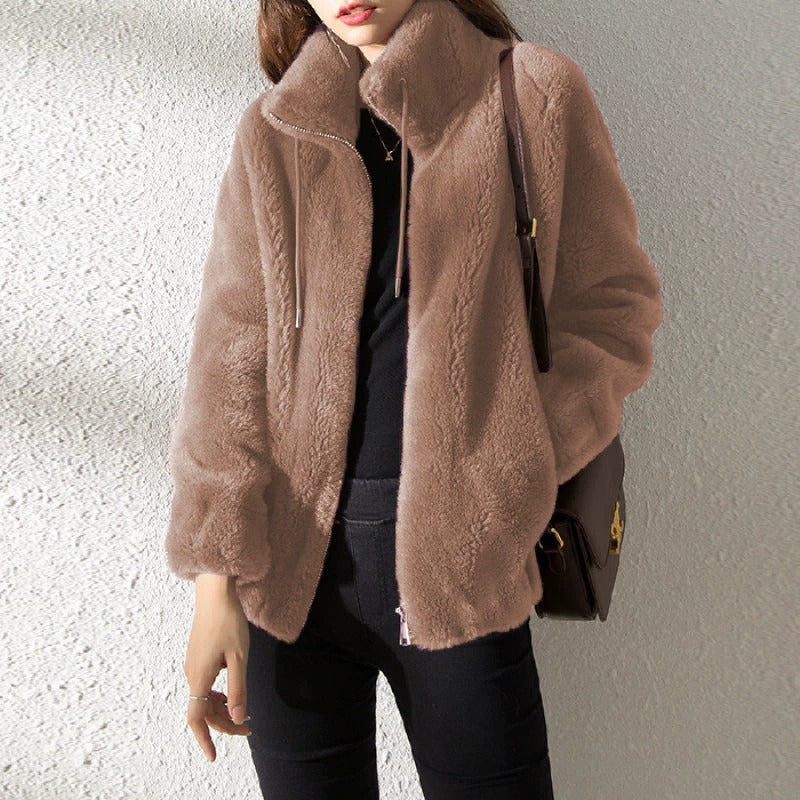 Lowri Women's Winter Teddy Faux Fur Coat - Khaki