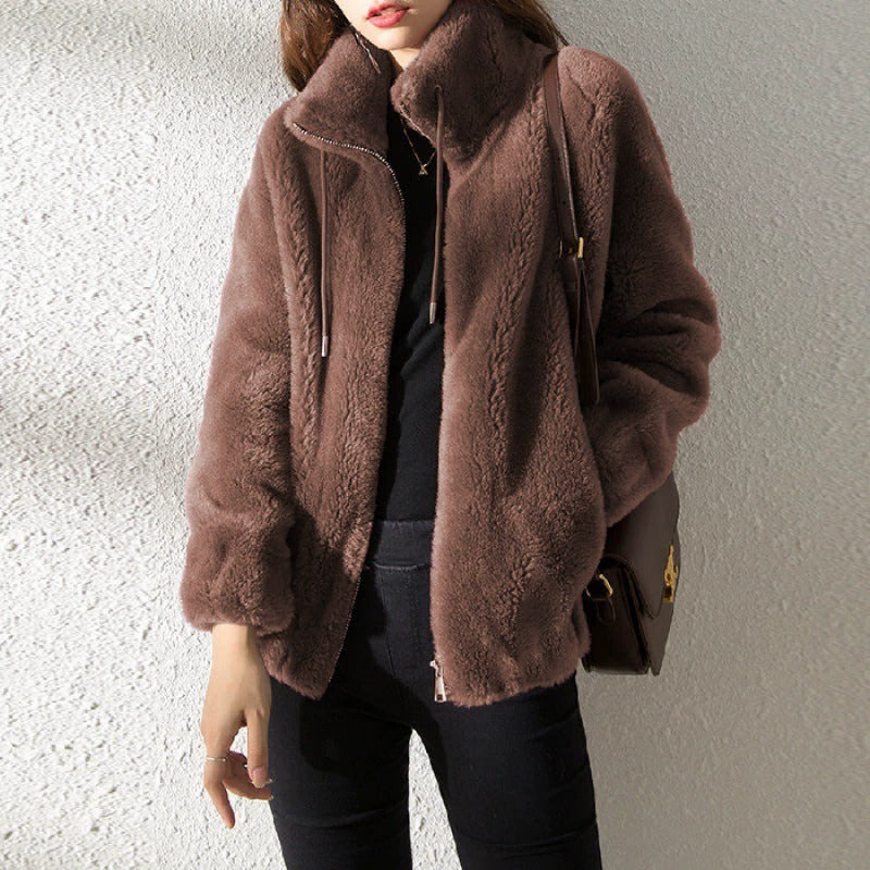 Lowri Women's Winter Teddy Faux Fur Coat - Dark Brown